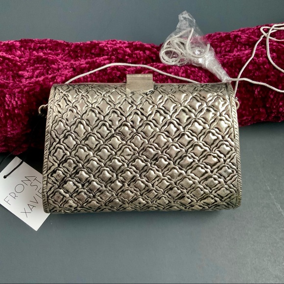 from st xavier ~ silver metal crossbody zara FSX clutch - Picture 9 of 9